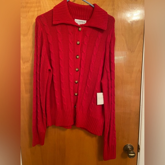 2X Sag Harbor Women's Plus Size Red Pullover Sweater Ruffle Trim